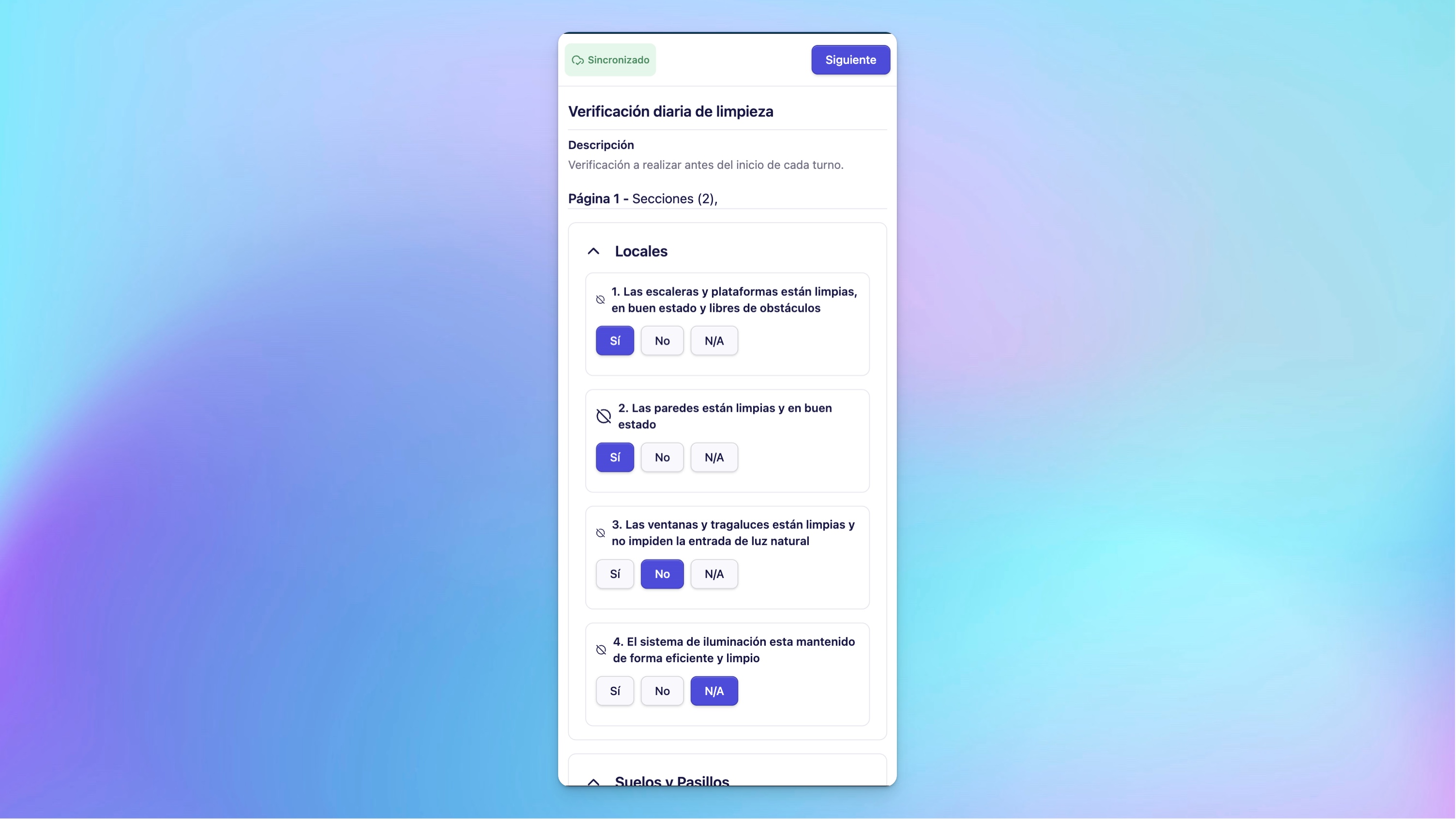 Inspection being executed on mobile showing questions and progress indicator